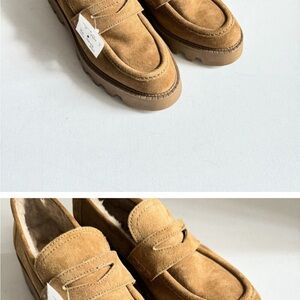 Zara Brown Suede Faux Fur Lined Loafers 39